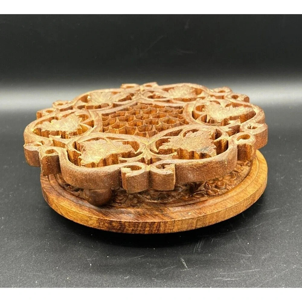 Handcrafted Round Wood Trivets Plant Stand ~ Set of 2 ~ India
